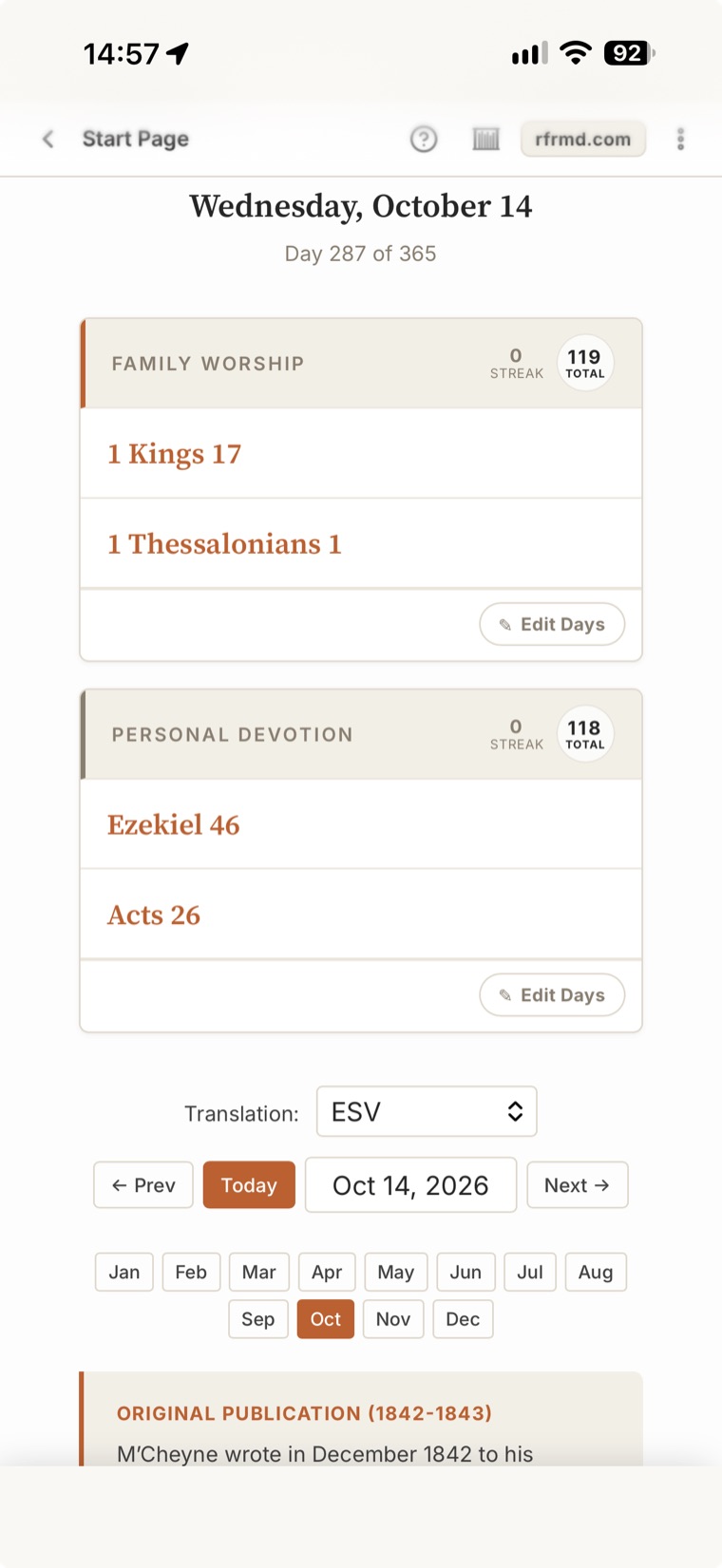 rfrmd.com: the M’Cheyne plan, for family worship and personal devotion