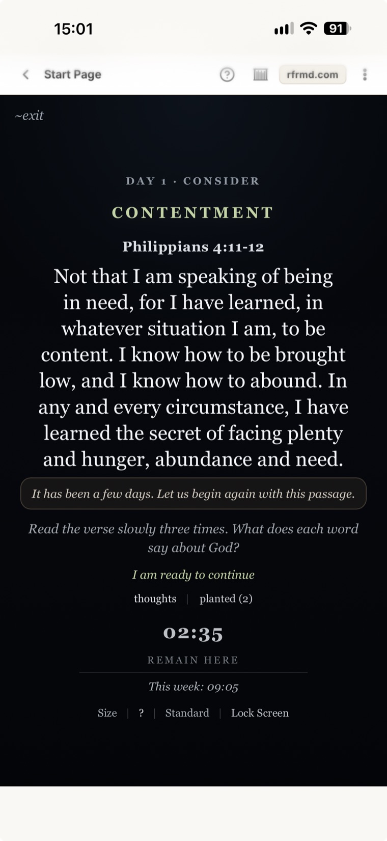 rfrmd.com: meditation, one passage slowly
